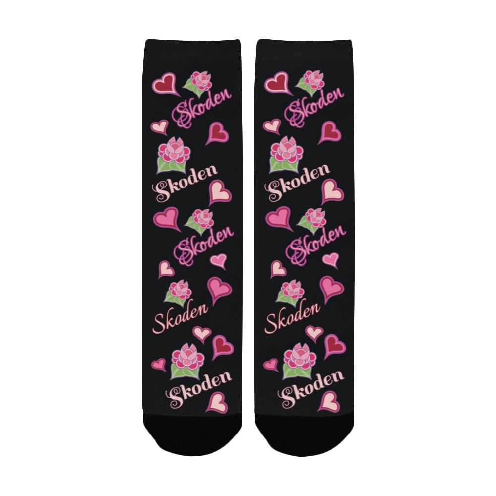 Ladies Skoden Floral Hearts Black Women's Custom Socks