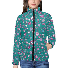 Load image into Gallery viewer, Burgundy Bloom Women&#39;s Stand Collar Padded Jacket
