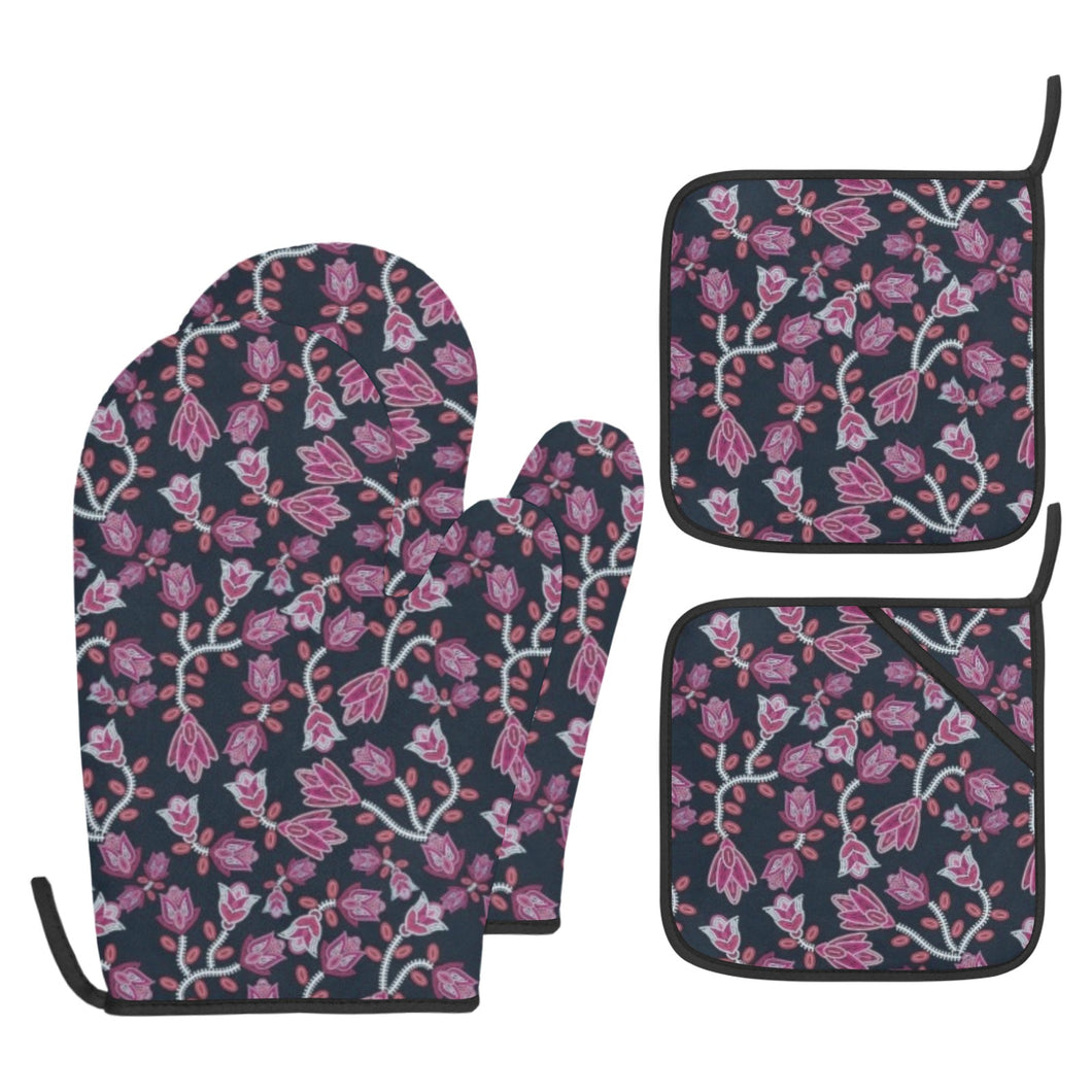 Beaded Pink Oven Mitt & Pot Holder