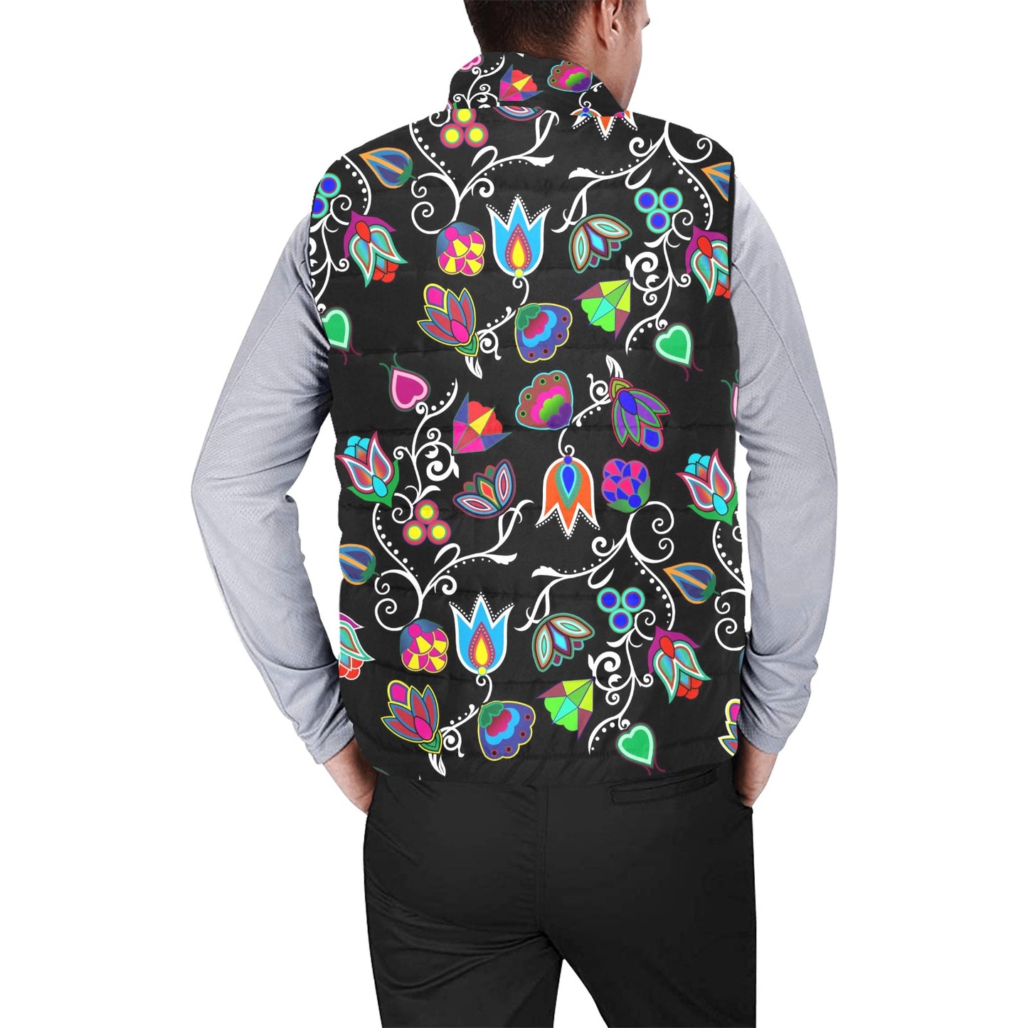 Indigenous Paisley Black Men's Padded Vest Jacket