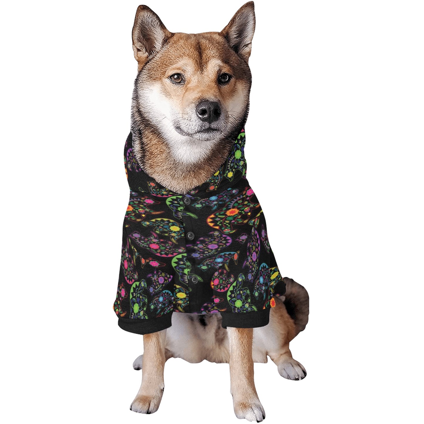 Neon Floral Bears Pet Dog Hoodie