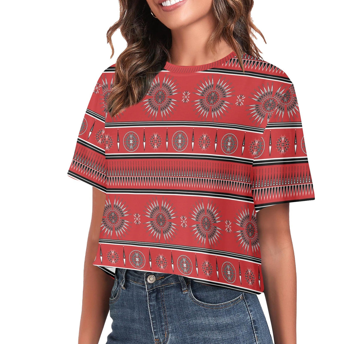Evening Feather Wheel Blush Crop Top