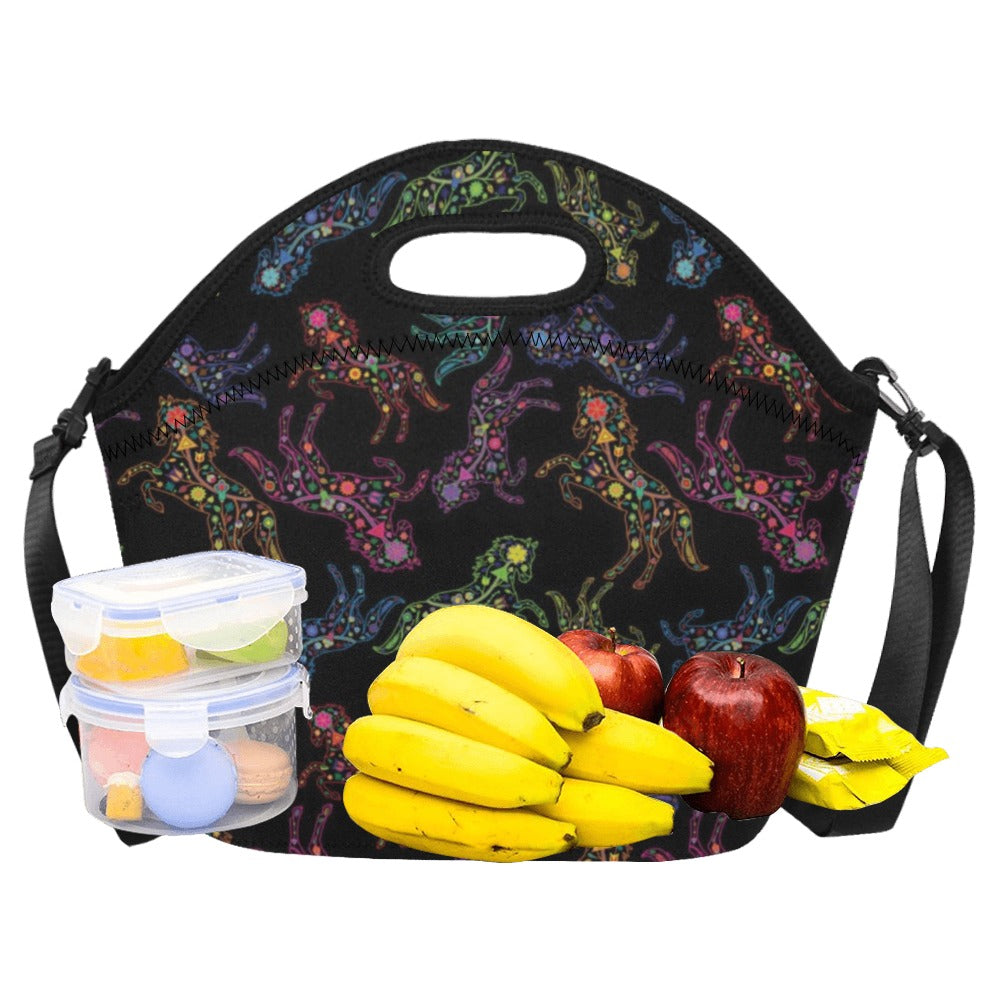 Neon Floral Horses Neoprene Lunch Bag/Large