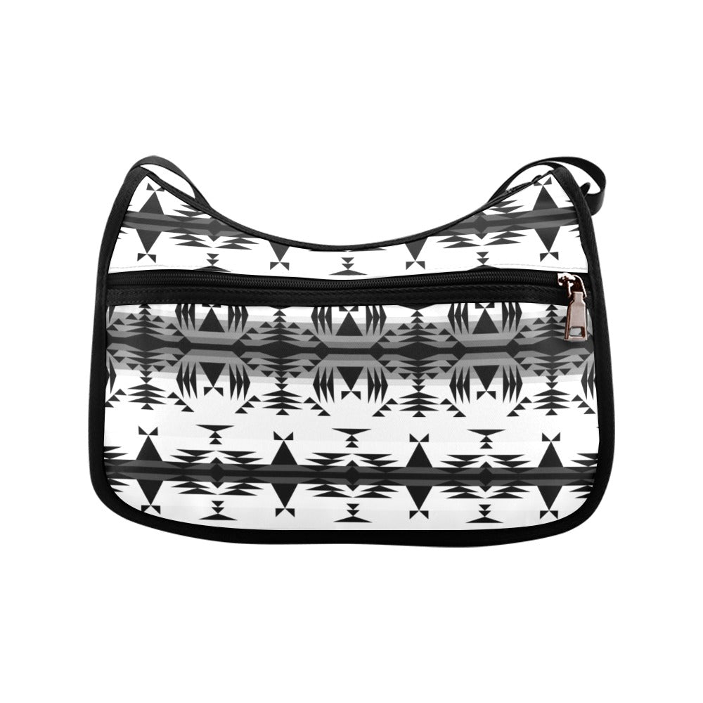 Between the Mountains White and Black Crossbody Bags