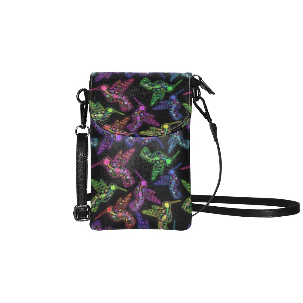 Neon Floral Hummingbirds Small Cell Phone Purse