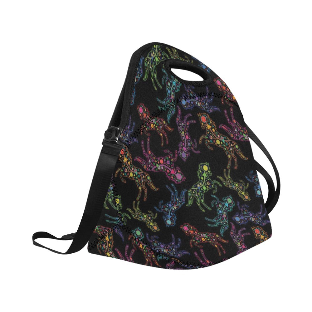 Neon Floral Horses Neoprene Lunch Bag/Large