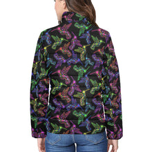 Load image into Gallery viewer, Neon Floral Hummingbirds Women&#39;s Stand Collar Padded Jacket
