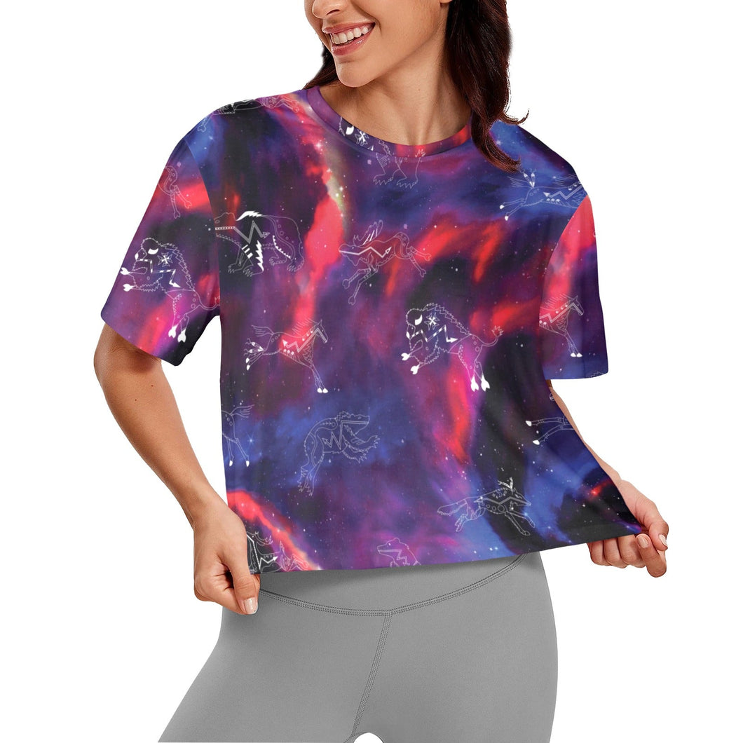 Animal Ancestors 3 Blue Pink Swirl Crop Top