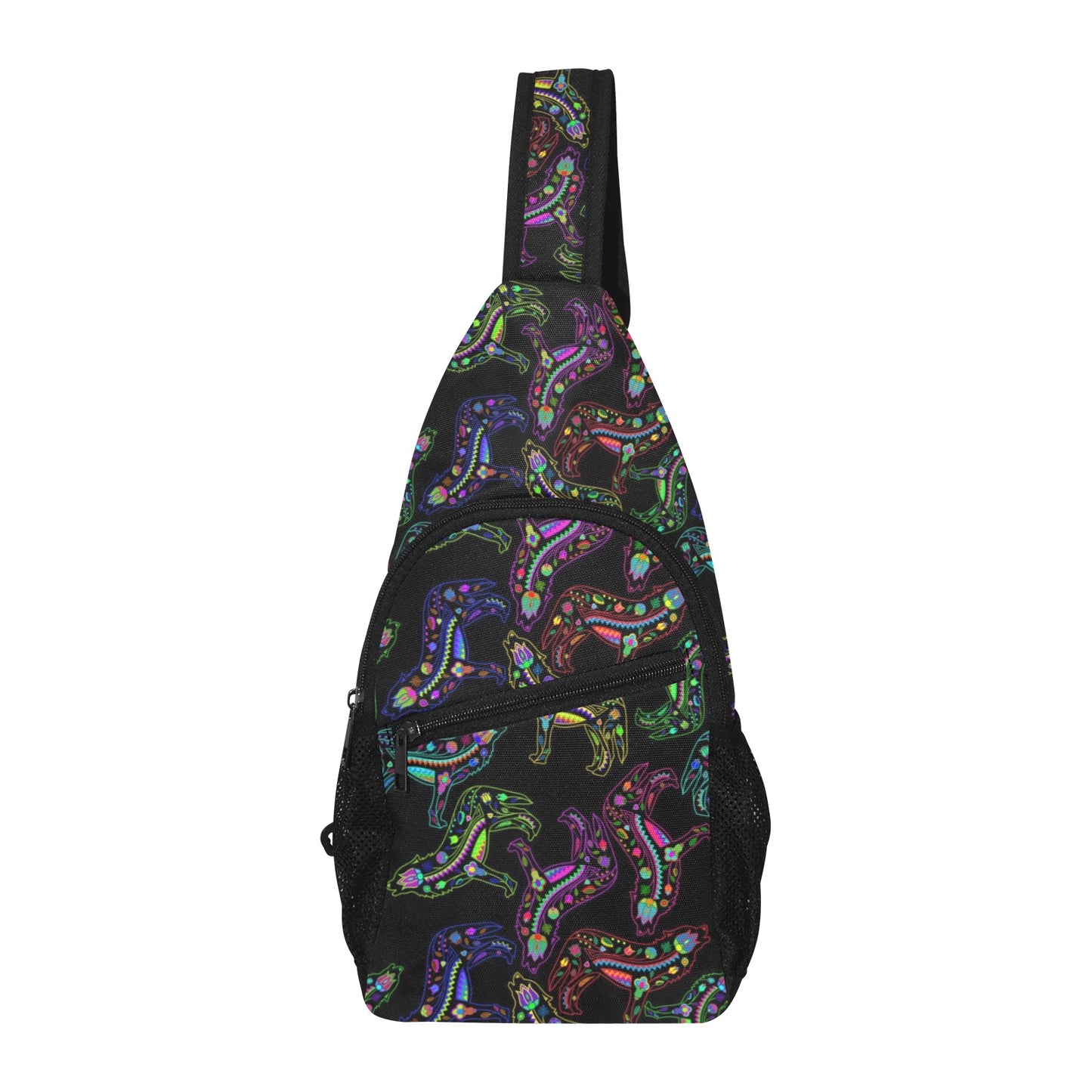 Neon Floral Wolves Chest Bag