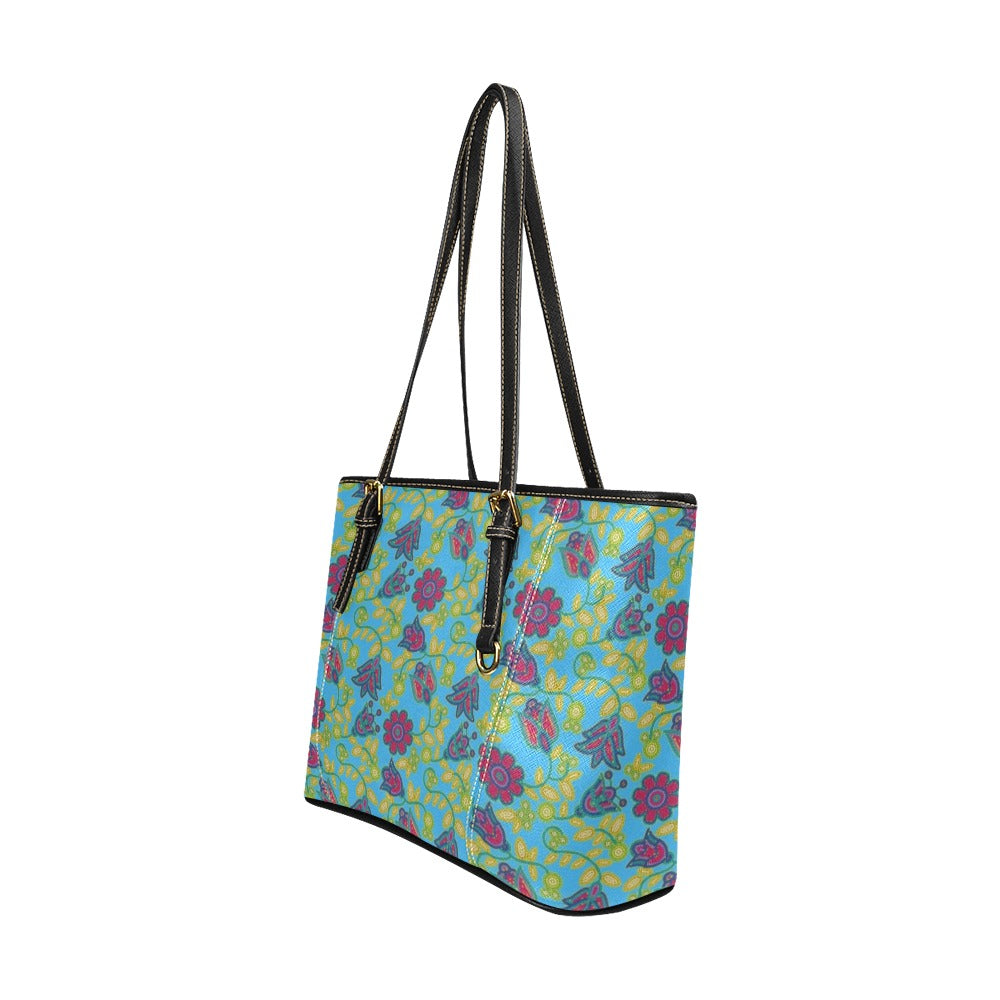 Beaded Nouveau Lime Leather Tote Bag