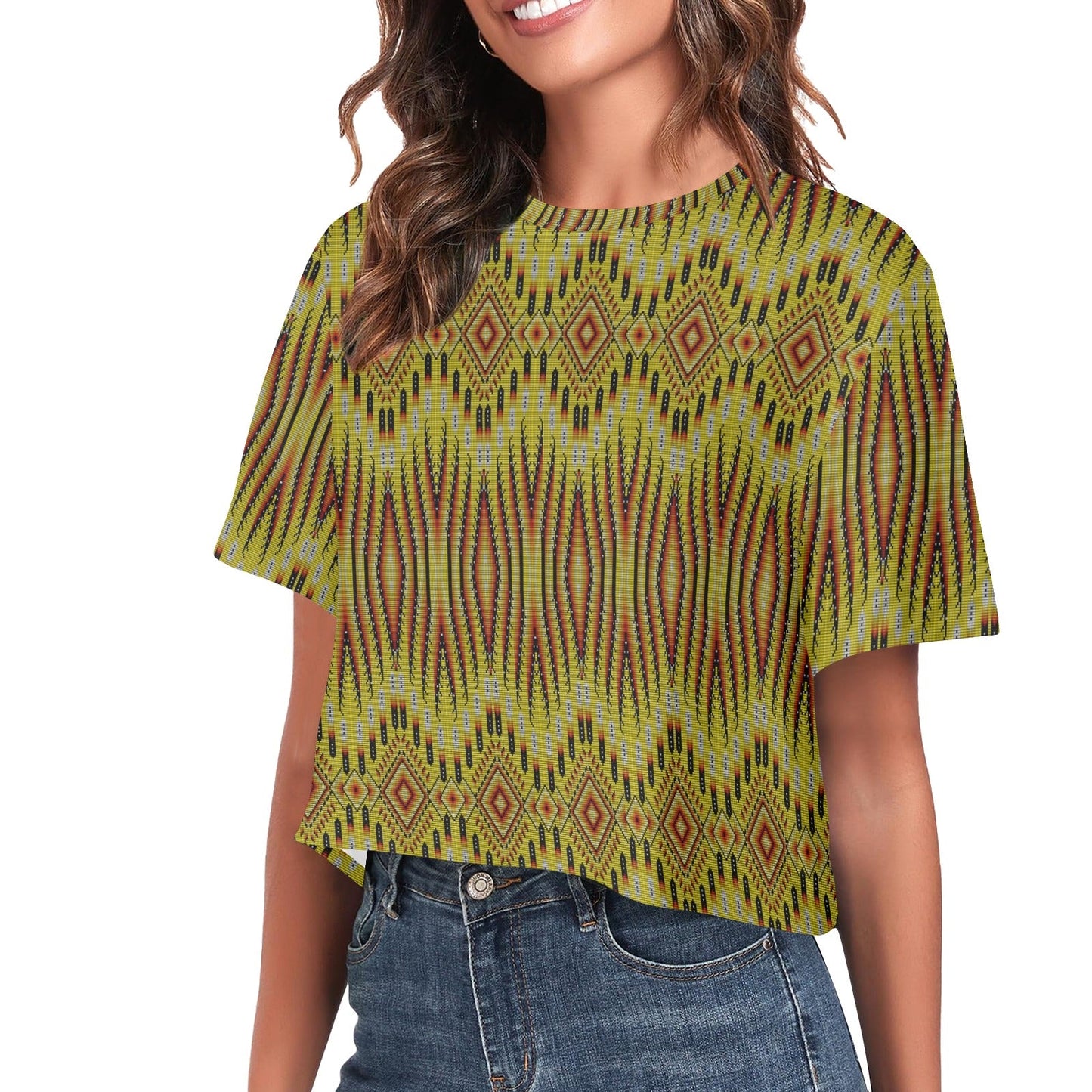 Fire Feather Yellow Crop Top