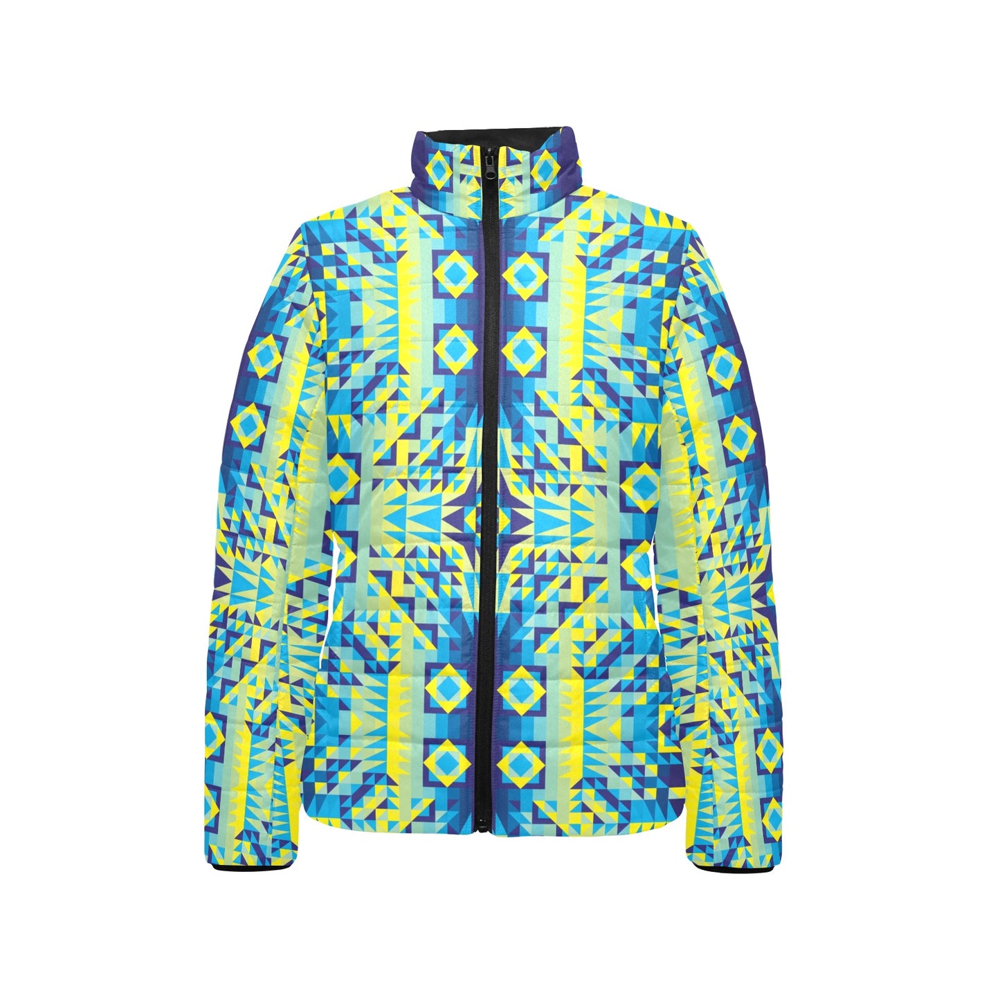 Kaleidoscope Jaune Bleu Women's Stand Collar Padded Jacket