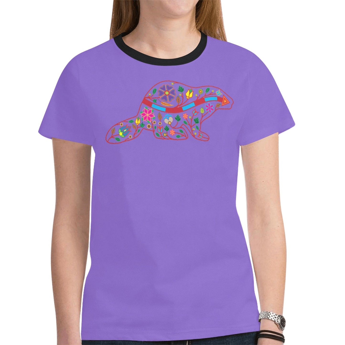 Floral Beaver Spirit Guide Purple Tee