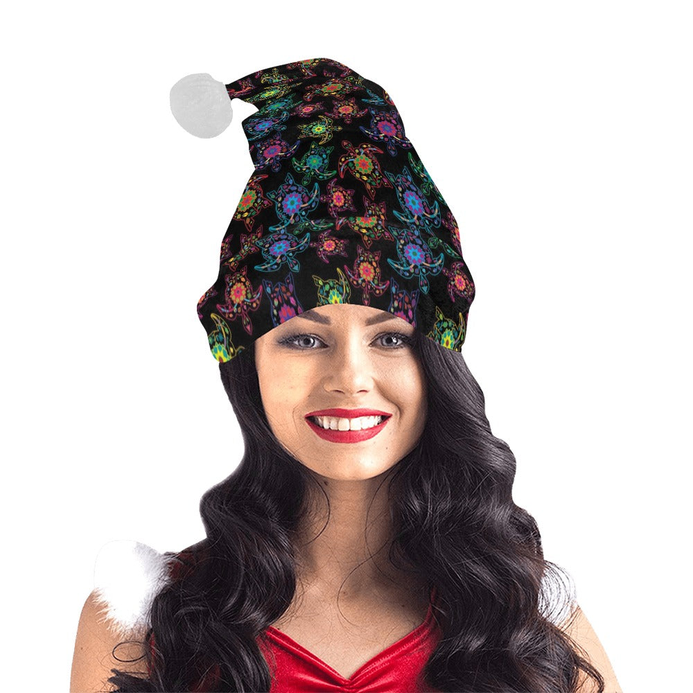 Neon Floral Turtles Santa Hat