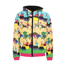 Load image into Gallery viewer, Horses and Buffalo Ledger Pink Men&#39;s Padded Hooded Jacket
