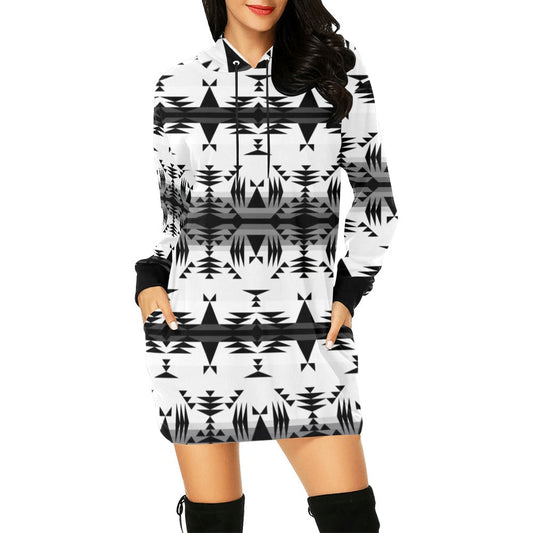 Between the Mountains White and Black Hoodie Dress