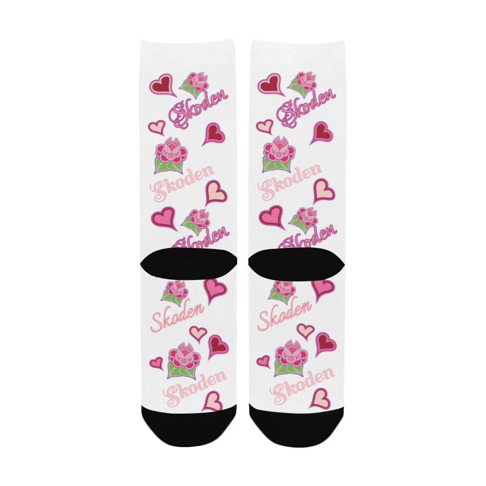 Ladies Skoden Floral Hearts White Women's Custom Socks