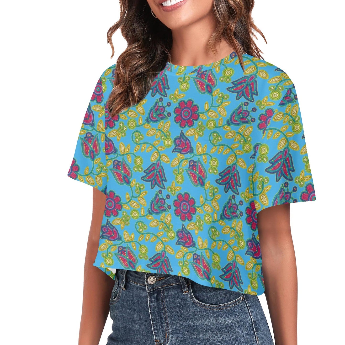 Beaded Nouveau Lime Crop Top