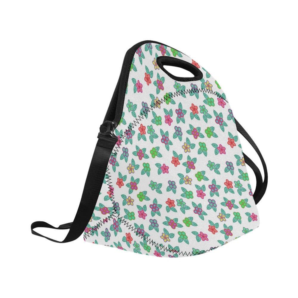 Berry Flowers White Neoprene Lunch Bag/Large
