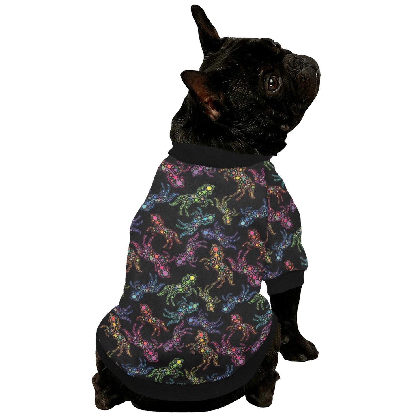 Neon Floral Horses Pet Dog Round Neck Shirt