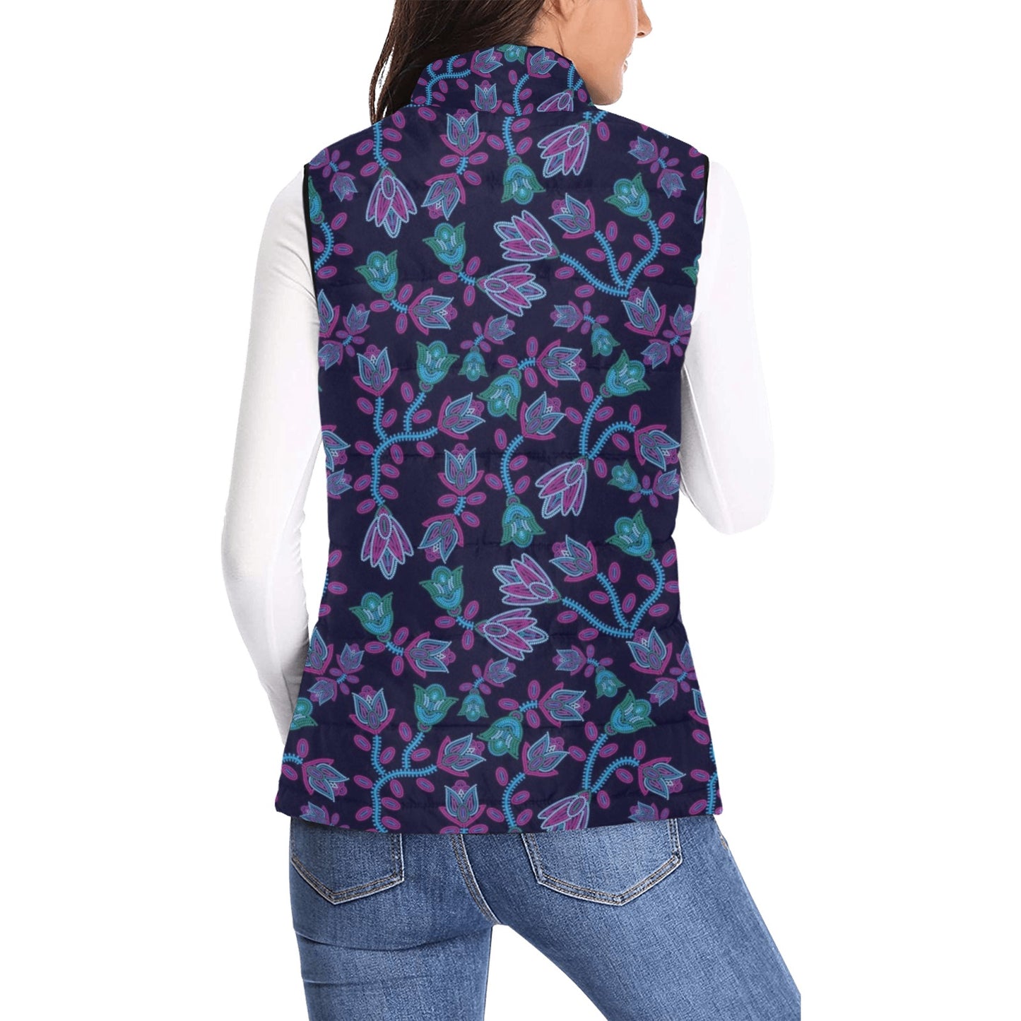 Beaded Blue Nouveau Women's Padded Vest Jacket