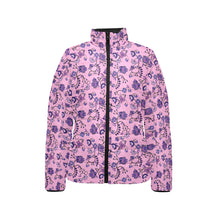 Load image into Gallery viewer, Purple Floral Amour Women&#39;s Stand Collar Padded Jacket
