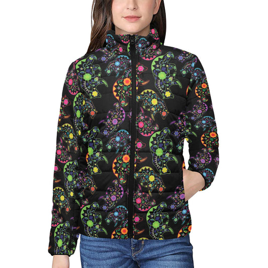 Floral Bear Women's Stand Collar Padded Jacket