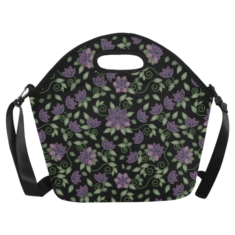 Purple Beaded Rose Neoprene Lunch Bag/Large