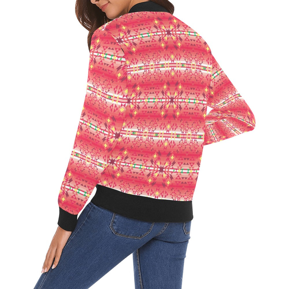 Red Pink Star Bomber Jacket for Women