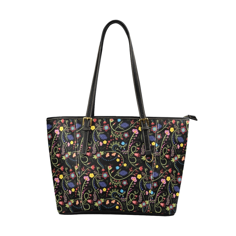 Fresh Fleur Midnight Leather Tote Bag