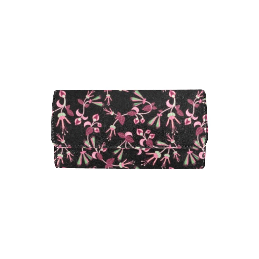 Floral Green Black Women's Trifold Wallet