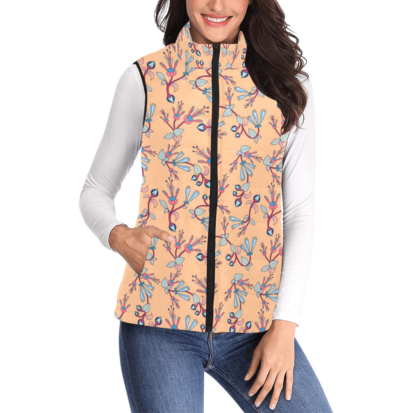 Swift Floral Peache Women's Padded Vest Jacket