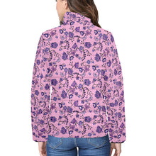 Load image into Gallery viewer, Purple Floral Amour Women&#39;s Stand Collar Padded Jacket
