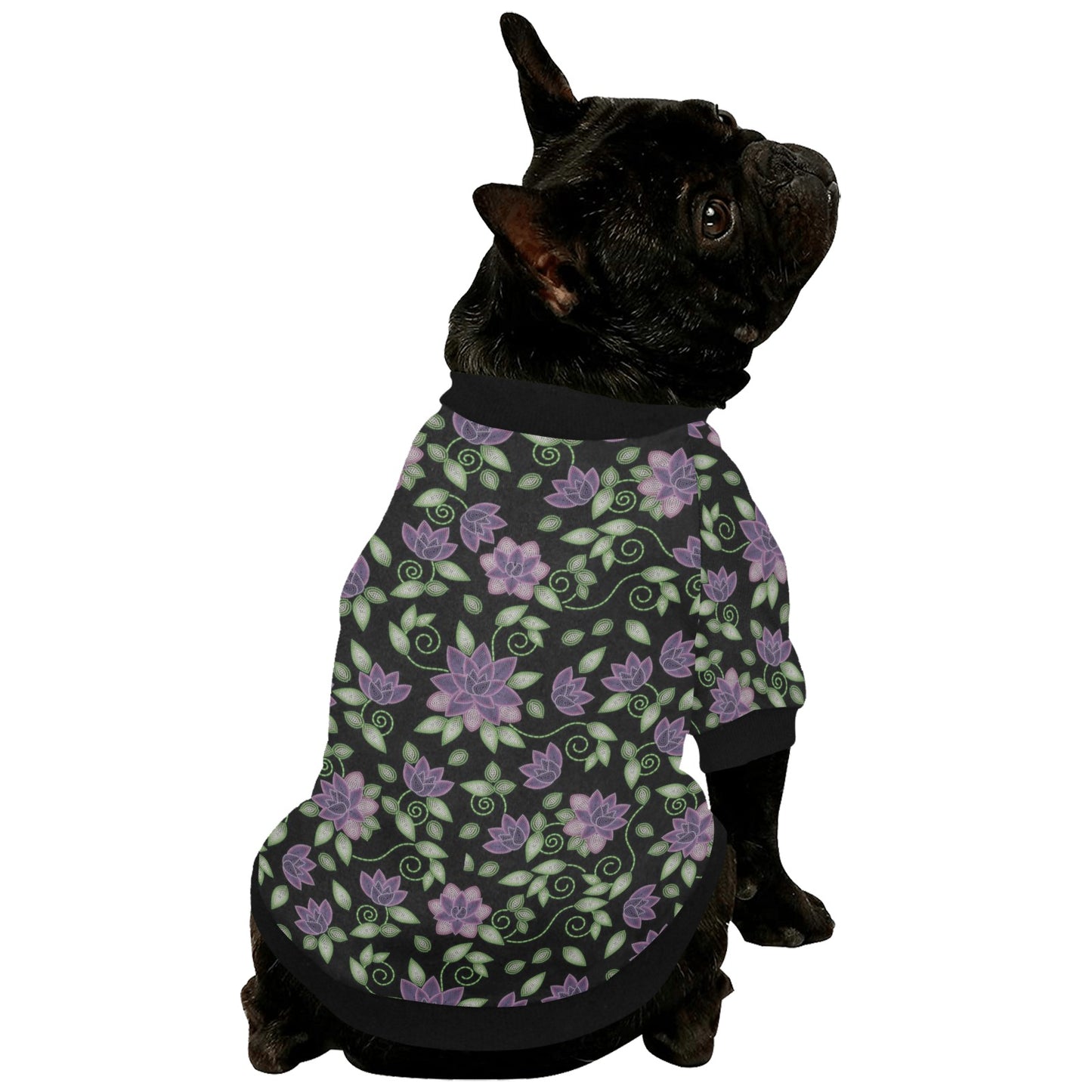 Purple Beaded Rose Pet Dog Round Neck Shirt