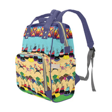 Load image into Gallery viewer, Horses and Buffalo Ledger Blue Multi-Function Diaper Backpack/Diaper Bag
