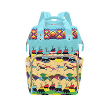 Load image into Gallery viewer, Horses and Buffalo Ledger Torquoise Multi-Function Diaper Backpack/Diaper Bag
