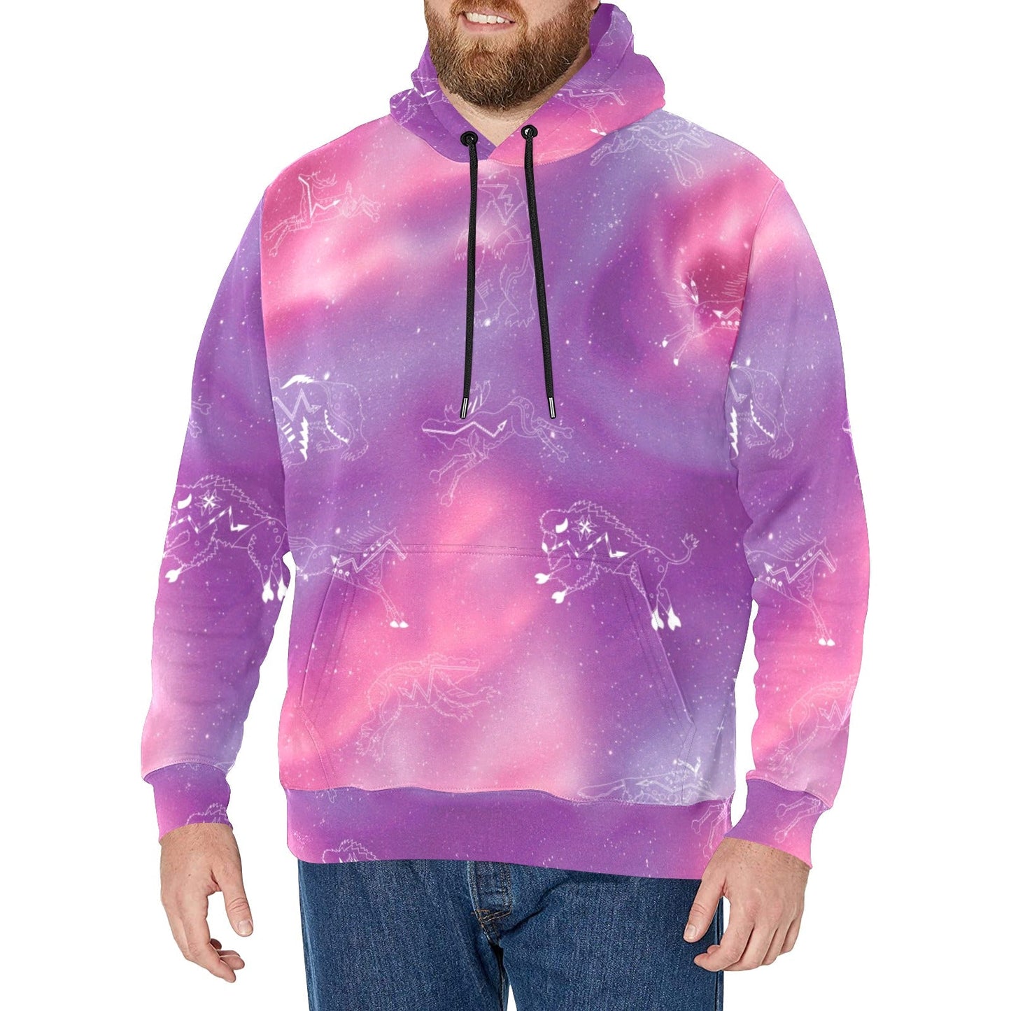 Animal Ancestors 7 Aurora Gases Pink and Purple Men's Long Sleeve Fleece Hoodie