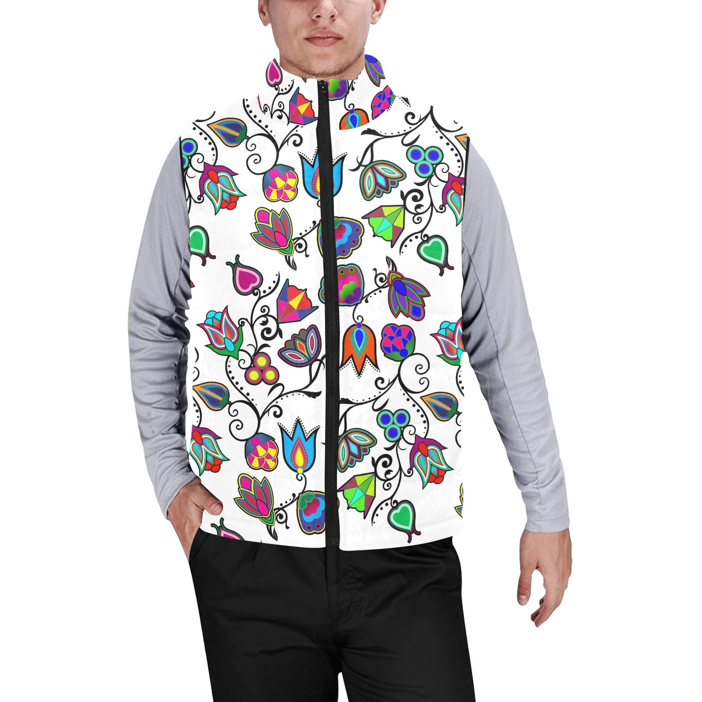 Indigenous Paisley White Men's Padded Vest Jacket