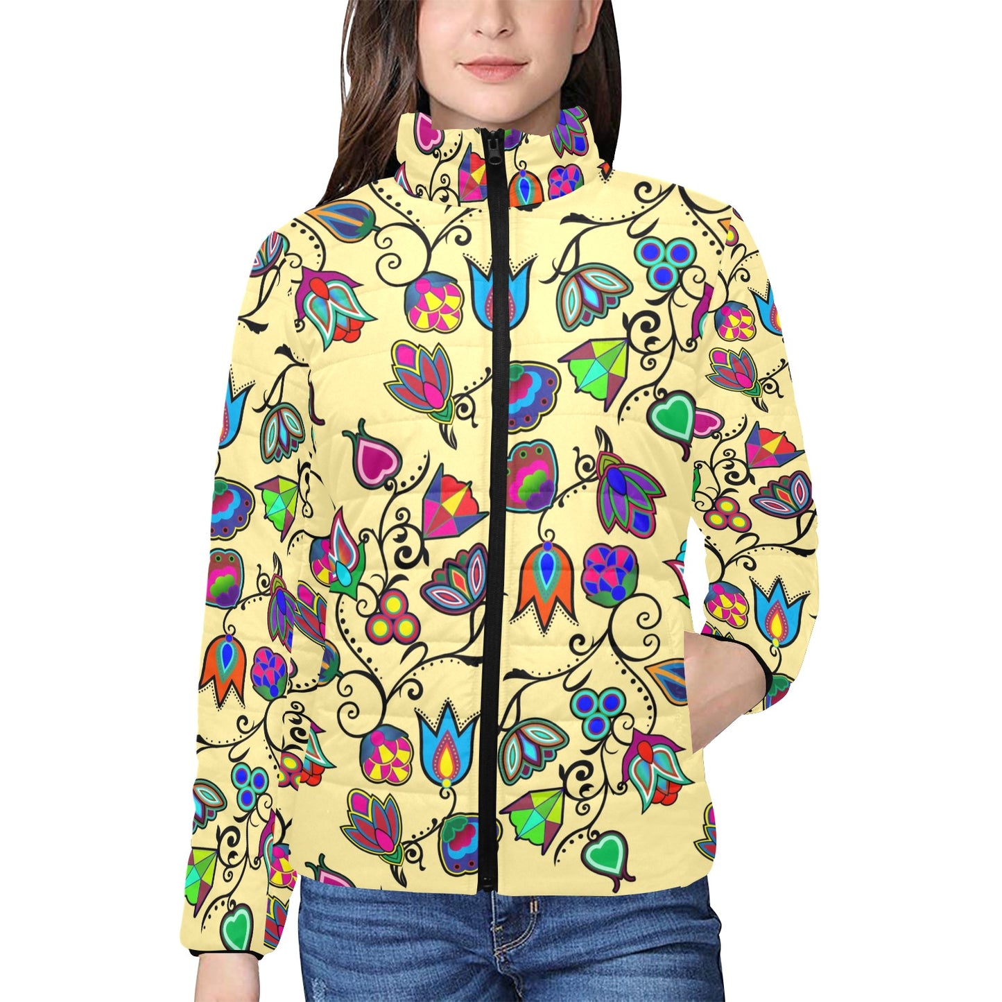 Indigenous Paisley Vanilla Women's Stand Collar Padded Jacket