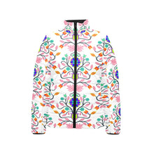 Load image into Gallery viewer, Floral Beadwork Four Clans White Women&#39;s Stand Collar Padded Jacket
