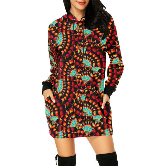 Hawk Feathers Fire and Turquoise Hoodie Dress