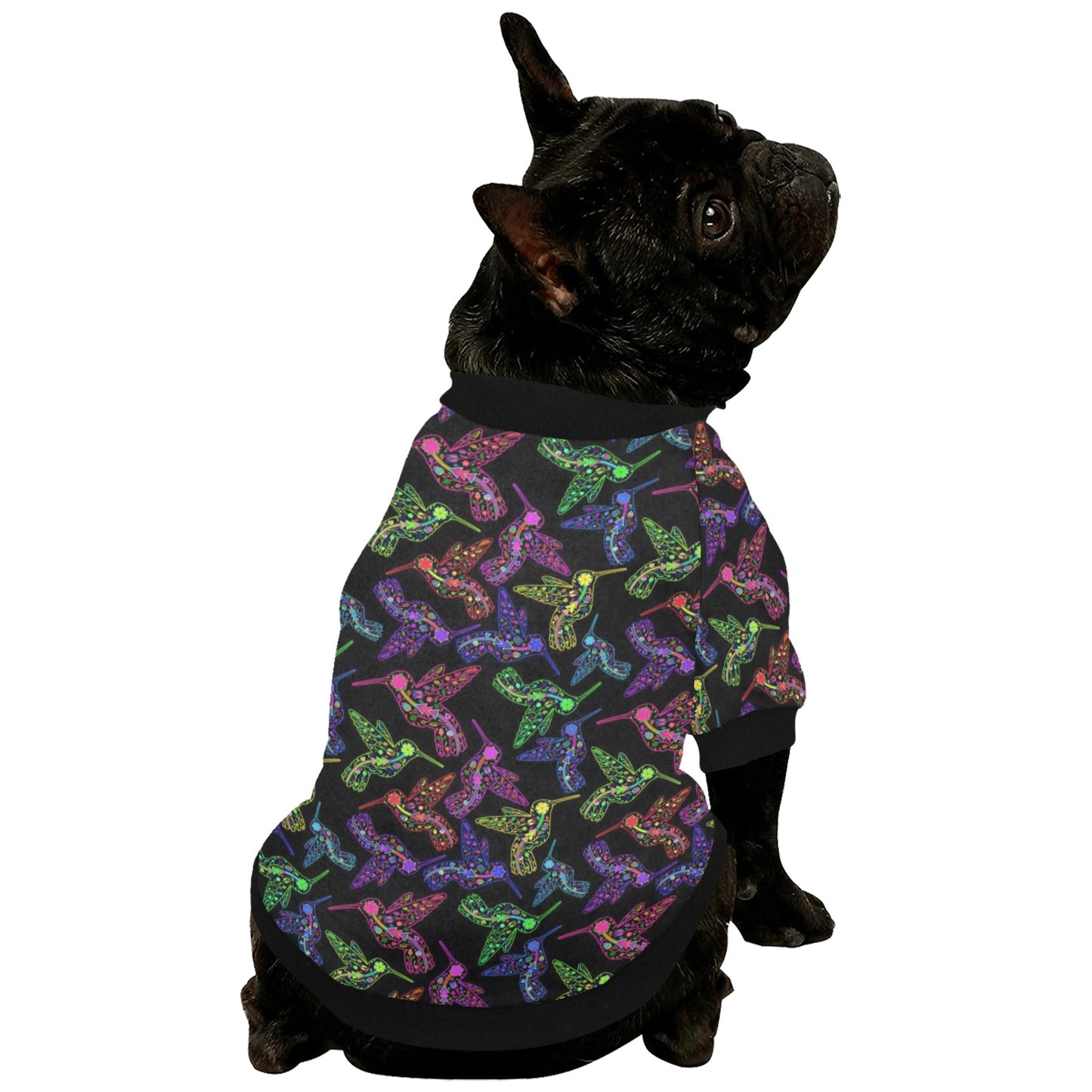 Neon Floral Hummingbirds Pet Dog Round Neck Shirt