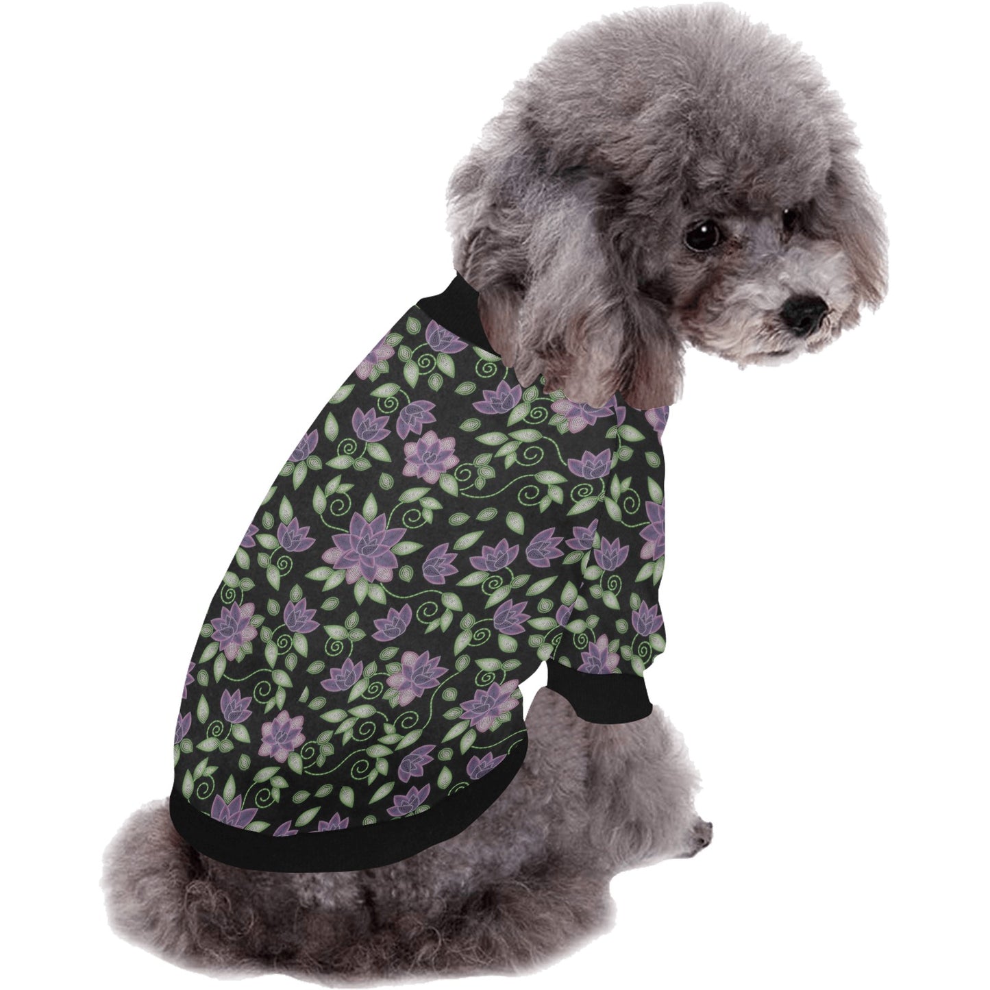 Purple Beaded Rose Pet Dog Round Neck Shirt