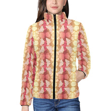 Load image into Gallery viewer, Butterfly and Roses on Geometric Women&#39;s Stand Collar Padded Jacket
