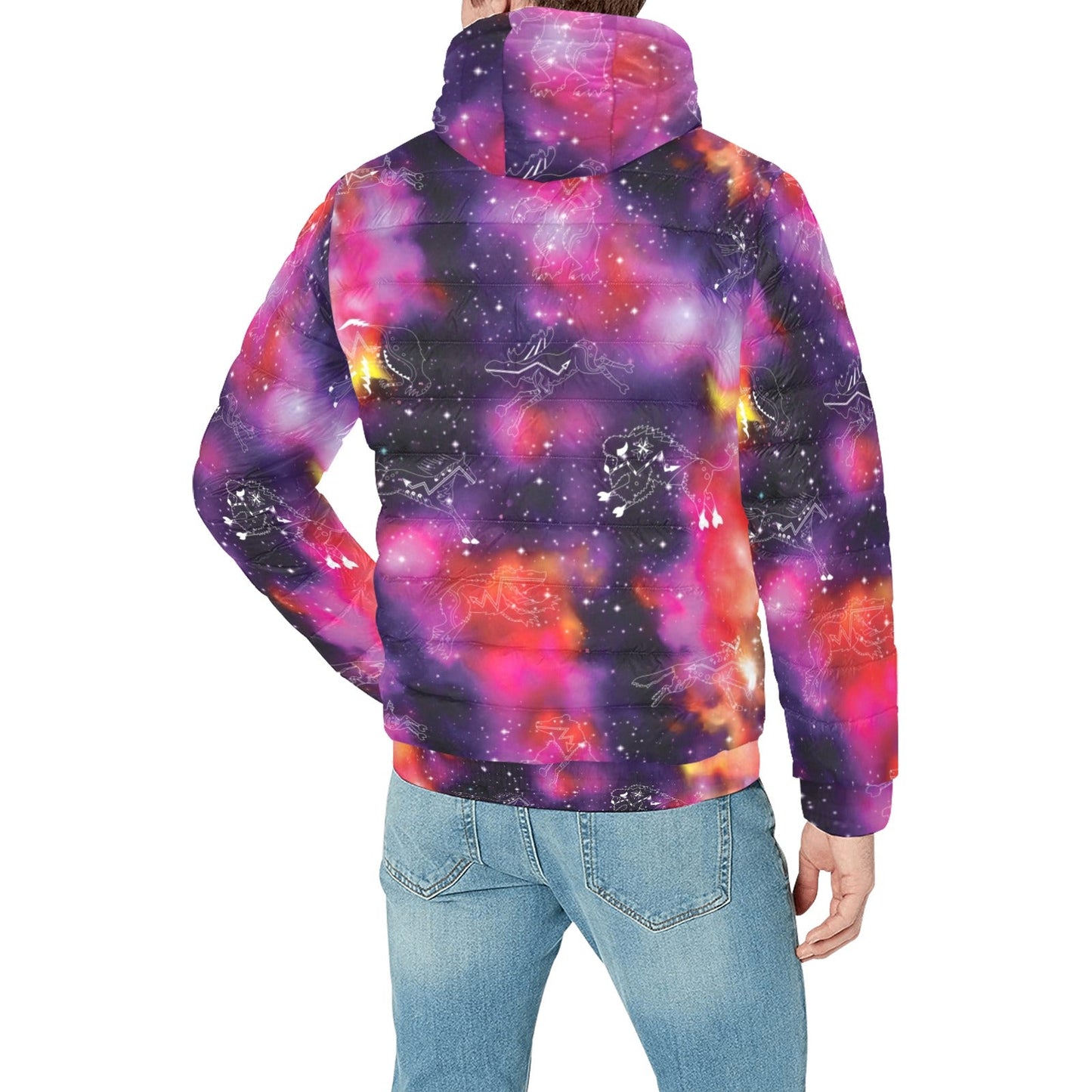 Animal Ancestors 9 Cosmic Swirl Purple and Red Men's Padded Hooded Jacket