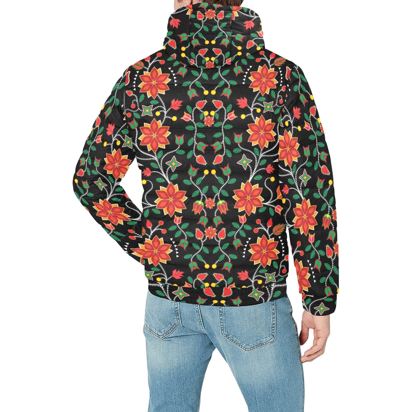 Floral Beadwork Six Bands Men's Padded Hooded Jacket