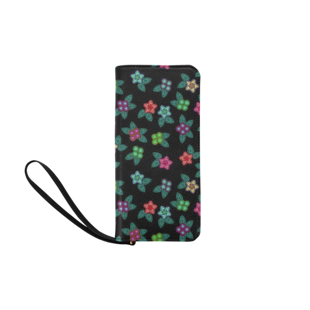 Berry Flowers Black Women's Clutch Purse