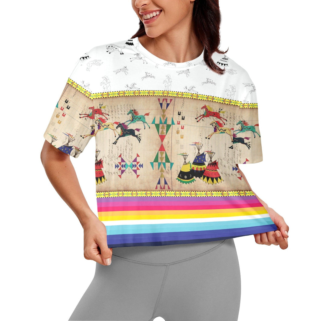 Horses Running White Clay Crop Top