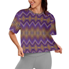 Load image into Gallery viewer, Fire Feather Purple Crop Top
