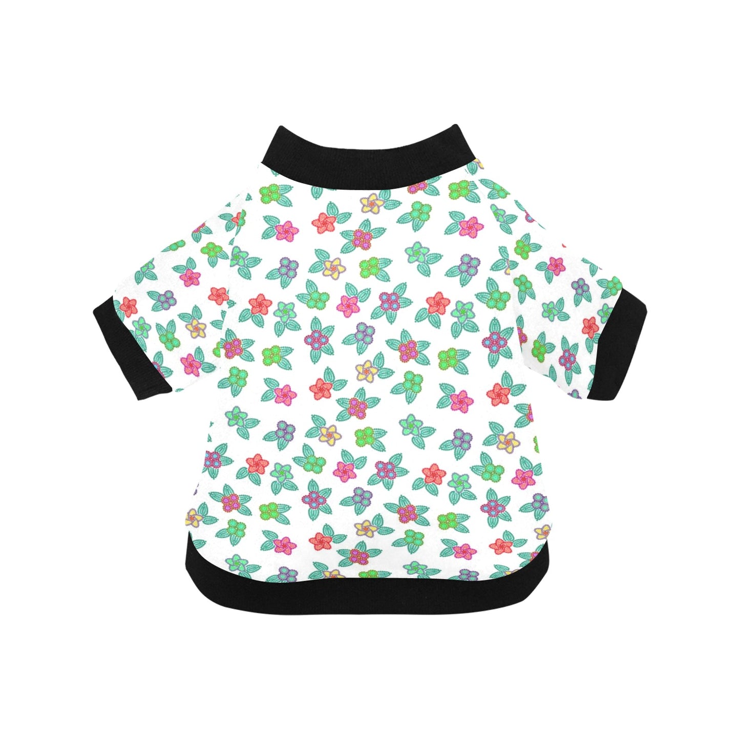 Berry Flowers White Pet Dog Round Neck Shirt